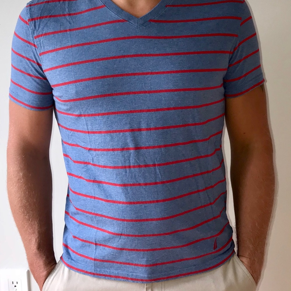 Nautica Blue And Red Striped Tee